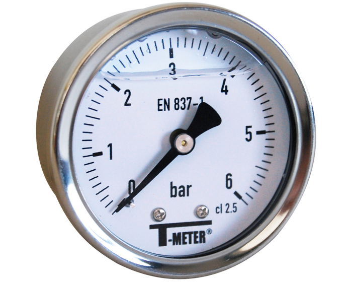 SS pressure gauge 1622 glycerine axial Ø50 1/4'' Class2,5 0/1.6bar